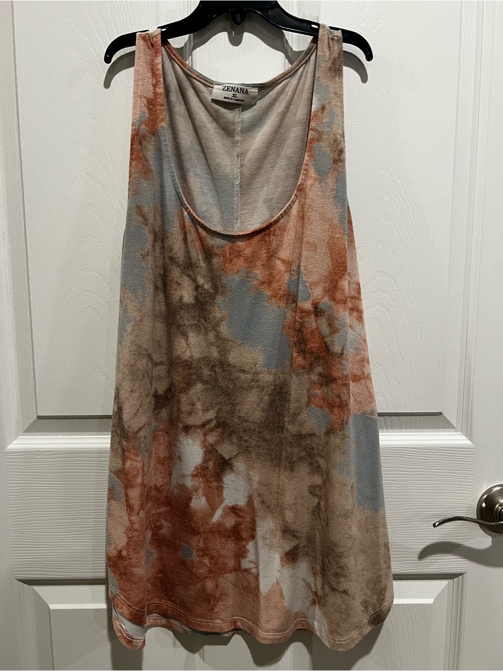 Zenana Outfitters Tie-Dye Scoop Tank - Rust, Light Blue & Taupe
